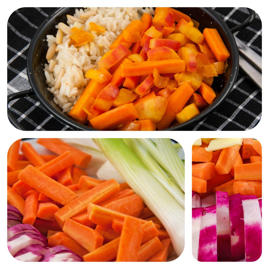 Rettich-Karotten-Gemüse mit Frühlingszwiebeln