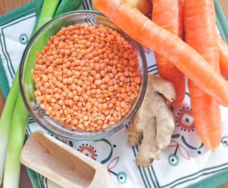 Zutaten für die Karotten-Linsen-Suppe